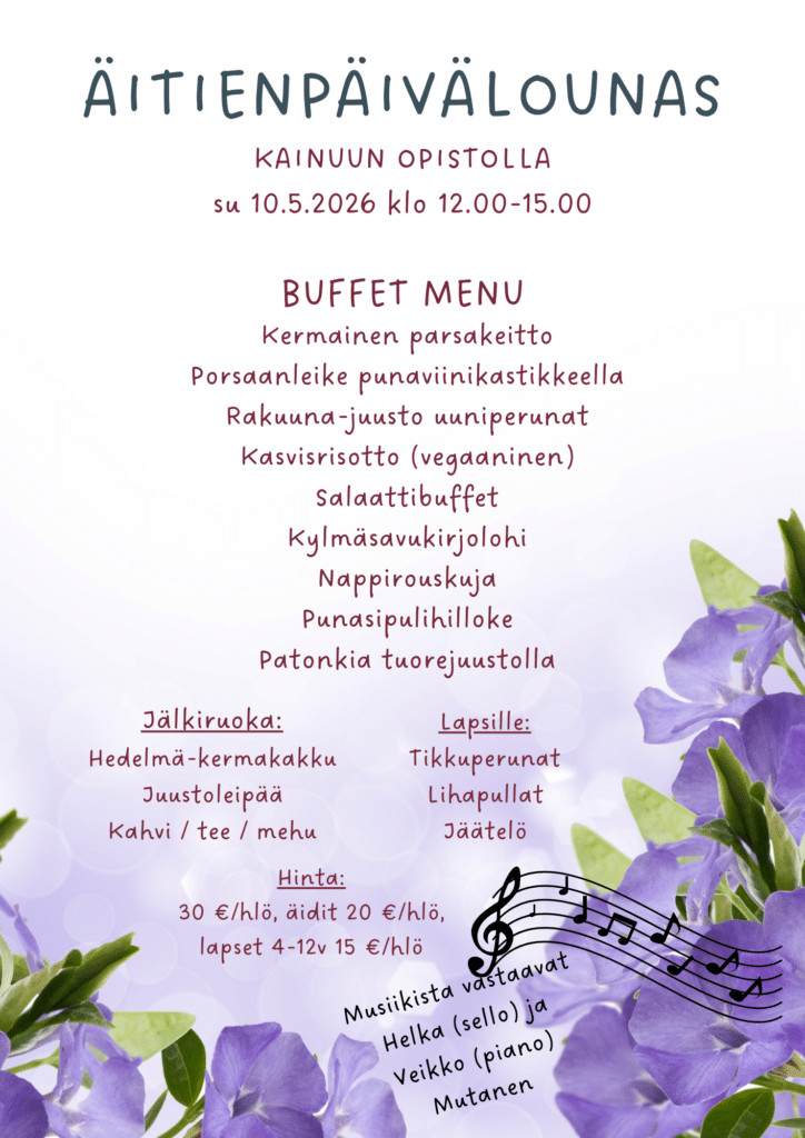 Mother's Day lunch menu poster with date, location, and a list of dishes and prices.