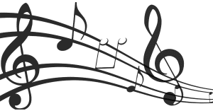 Decorative treble clef with flowing note heads on curved staff lines conveying a music theme  Kainuun Opisto  Kainuun Opisto