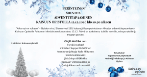 Miesten adventti 2026_lopullinen_face » kainuun opisto Talviteemainen juliste Perintinen Miesten Adventtitapaaminen Kainuun Opistolla klo alkaen ohjelmassa terveiset ja tapahtumatiedot Kainuun Opisto