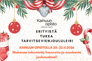 Jouluteemainen juliste Kainuun Opisto järjestää erityistä tukea tarvitsevien joululeirin   Kainuun Opisto